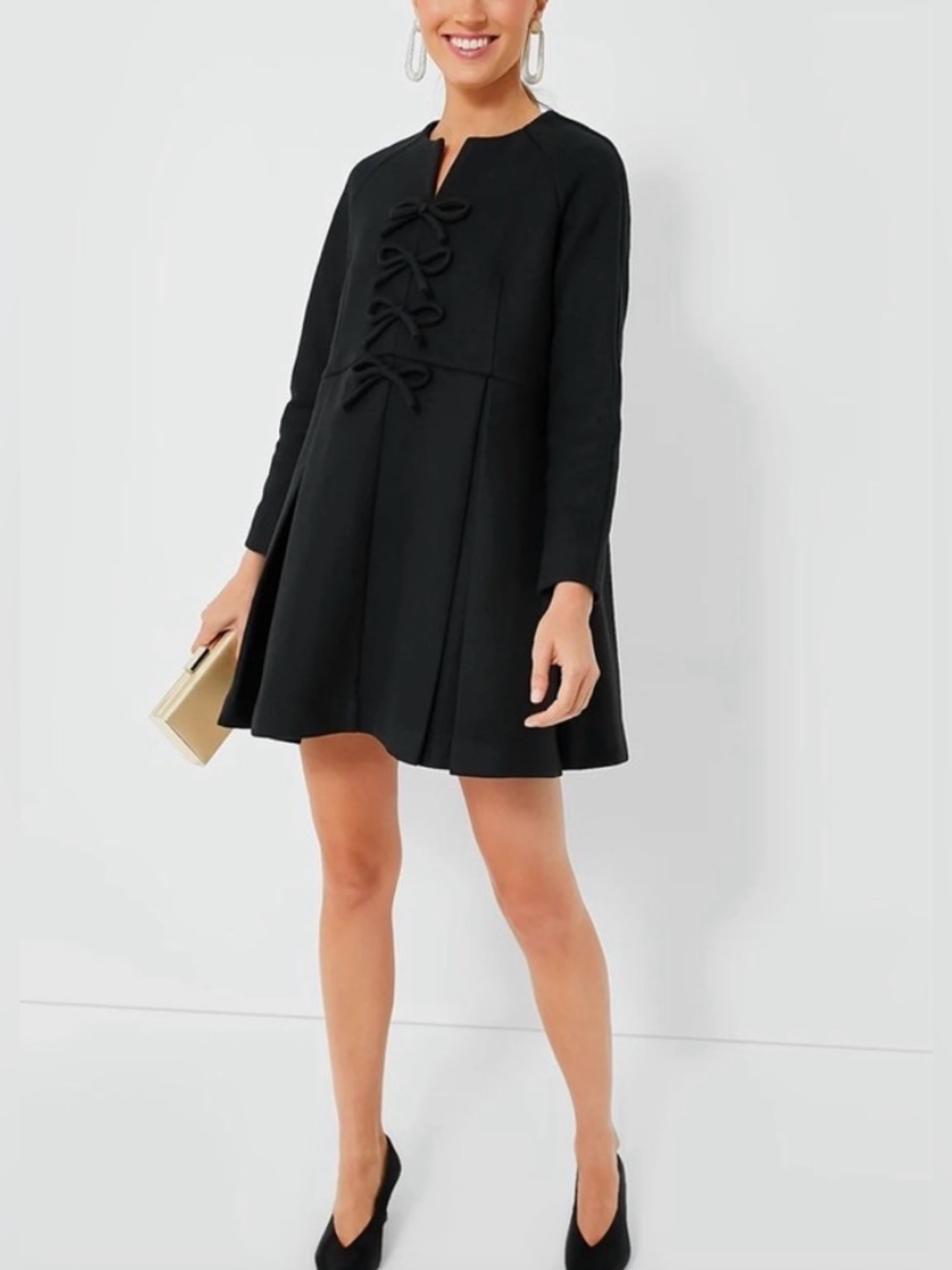Tuckernuck Black Pleated Bow Front Coat Jacket Dress Women's Size XXXL